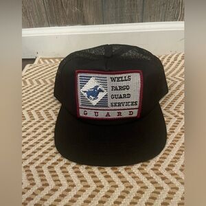 Vintage SnapBack Well Fargo Guard services black patch baseball hat EUC